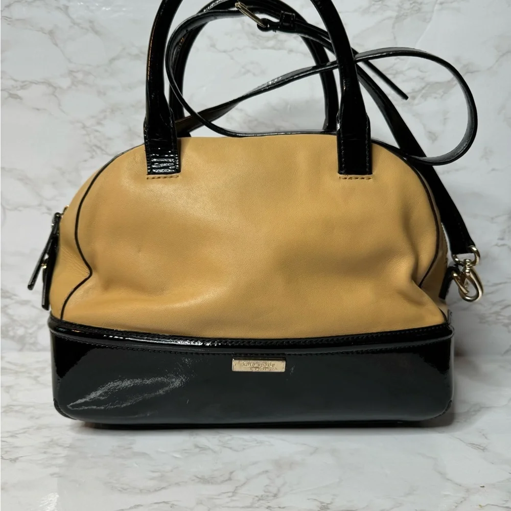 Vintage KATE SPADE Chelsea Park Porter Satchel/Shoulder in beige & black Leather
